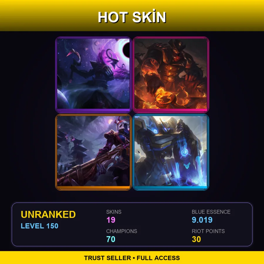 LAN | Lv150 | Unranked | 19 Skin | 70 Champ — LoL account