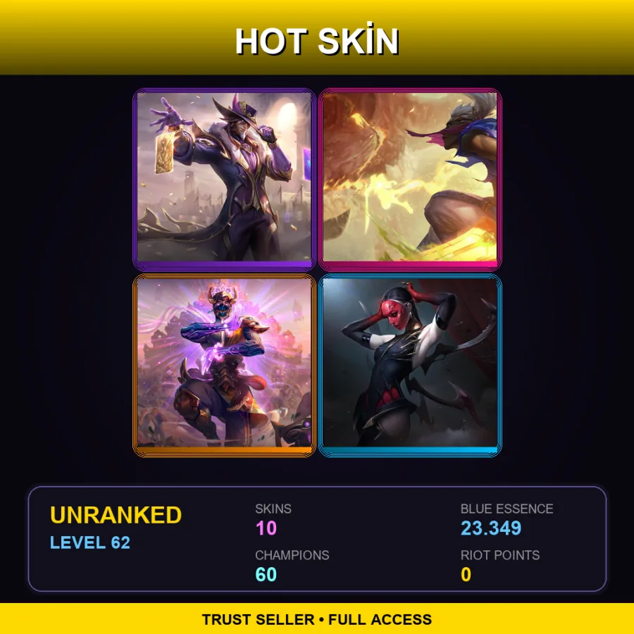 EUW | Lv62 | Unranked | 10 Skin | 60 Champ