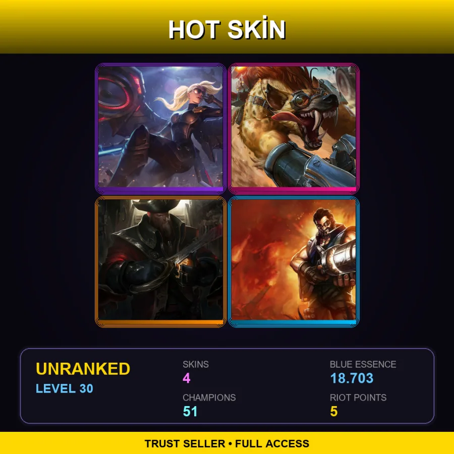 EUW | Lv30 | Unranked | 4 Skin | 51 Champ — LoL account