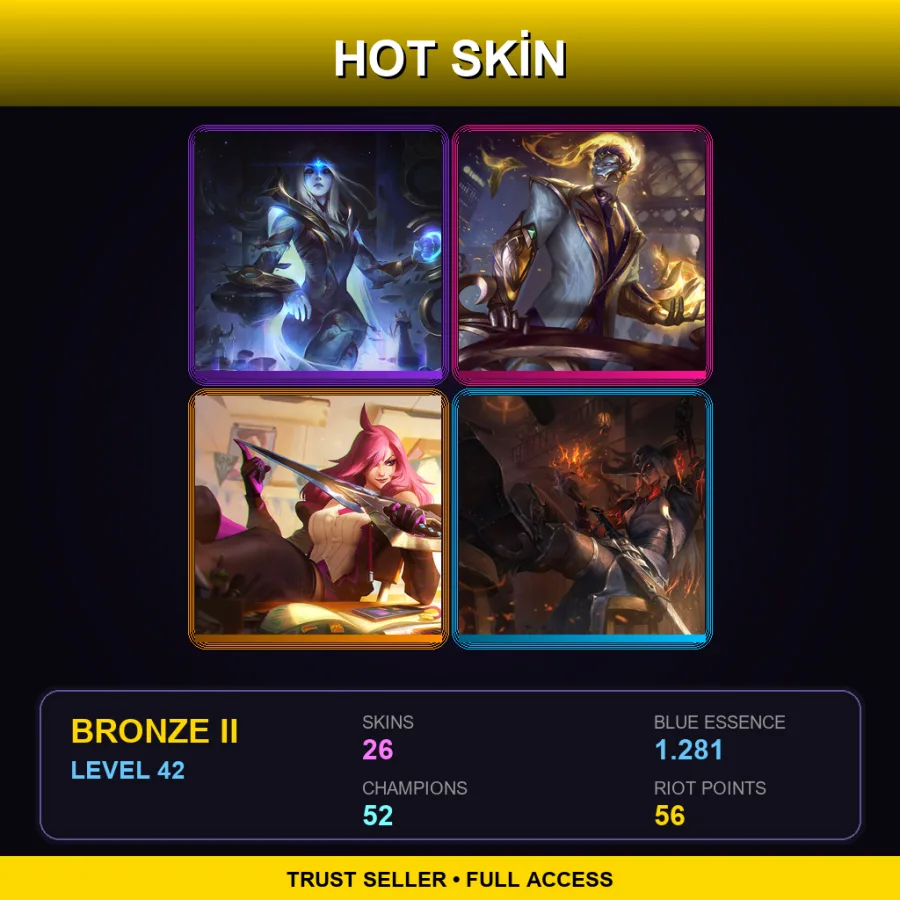 EUW | Lv42 | Bronze II | 26 Skin | 52 Champ