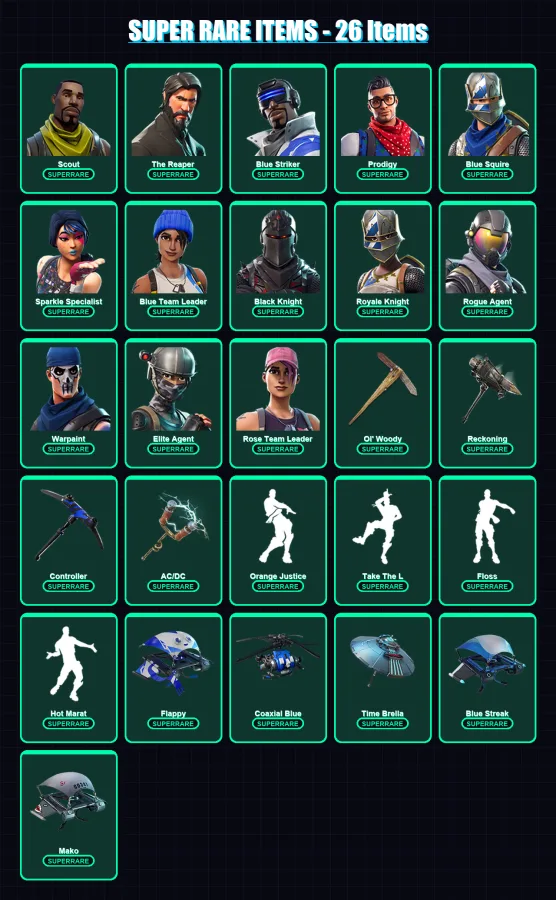 [PS4/PS5/XBOX/PC] | Scout | The Reaper | Blue Striker | Prodigy | Blue Squire | 69 skin | 87 pickaxe | 91 emote | 83 glider | Lv1436