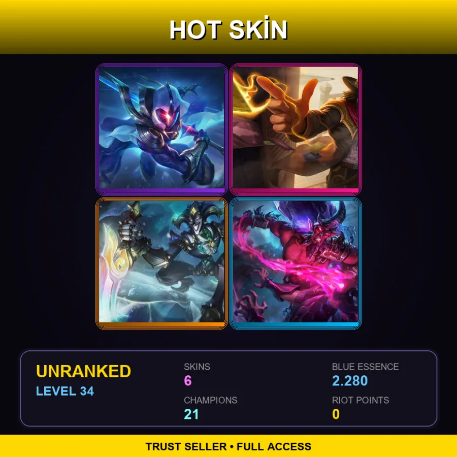 EUW | Lv34 | Unranked | 6 Skin | 21 Champ — LoL account