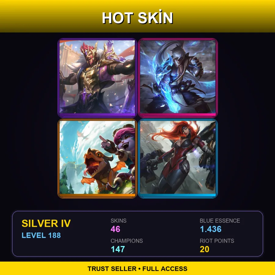 LAS | Lv188 | Silver IV | 46 Skin | 147 Champ — LoL account