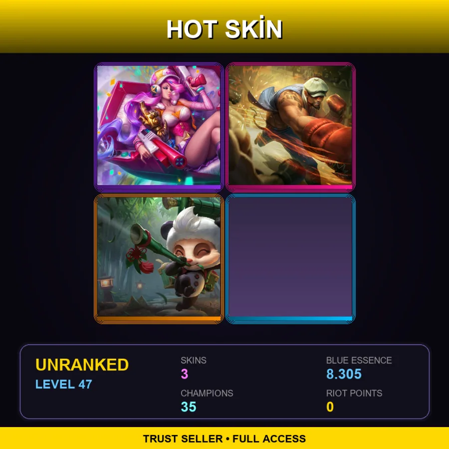OCE | Lv47 | Unranked | 3 Skin | 35 Champ — LoL account