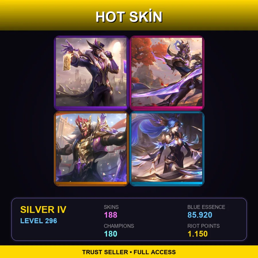 EUW | Lv296 | Silver IV | 188 Skin | 180 Champ