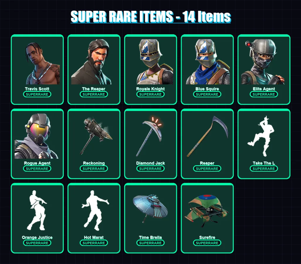 [PC/PSN] | Travis Scott | The Reaper | Royale Knight | Blue Squire | Elite Agent | 127 skin | 103 pickaxe | 101 emote | 95 glider | Lv1276