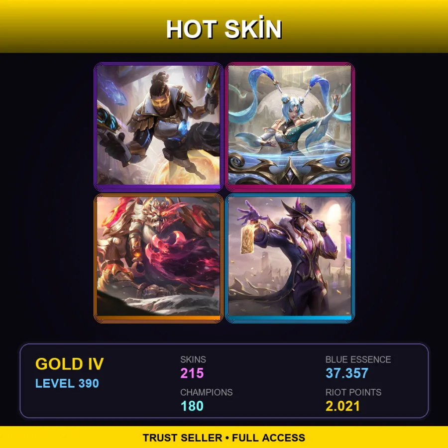 EUW | Lv390 | Gold IV | 215 Skin | 180 Champ — LoL account