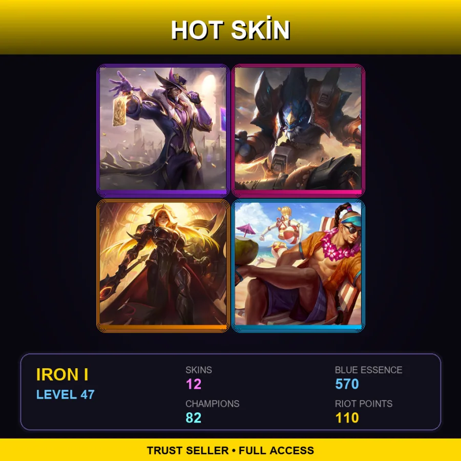 EUNE | Victorious Twisted Fate | Odyssey Malphite | Solar Eclipse Leona | Pool Party Lee Sin | 12 Skin | 82 Champ | Iron I | Lv47