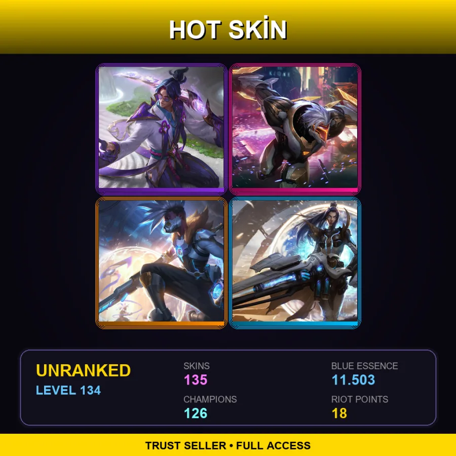 NA | Lv134 | Unranked | 135 Skin | 126 Champ