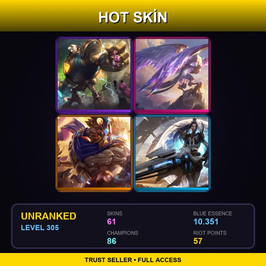 EUNE | Lv305 | Unranked | 61 Skin | 86 Champ