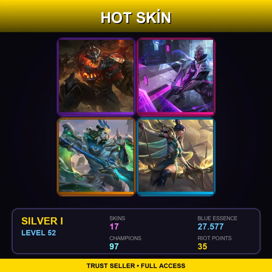 SG | High Noon Mordekaiser | PROJECT: Senna | Immortal Journey Zaahen | Lunar Empress Ashe | 17 Skin | 97 Champ | Silver I | Lv52