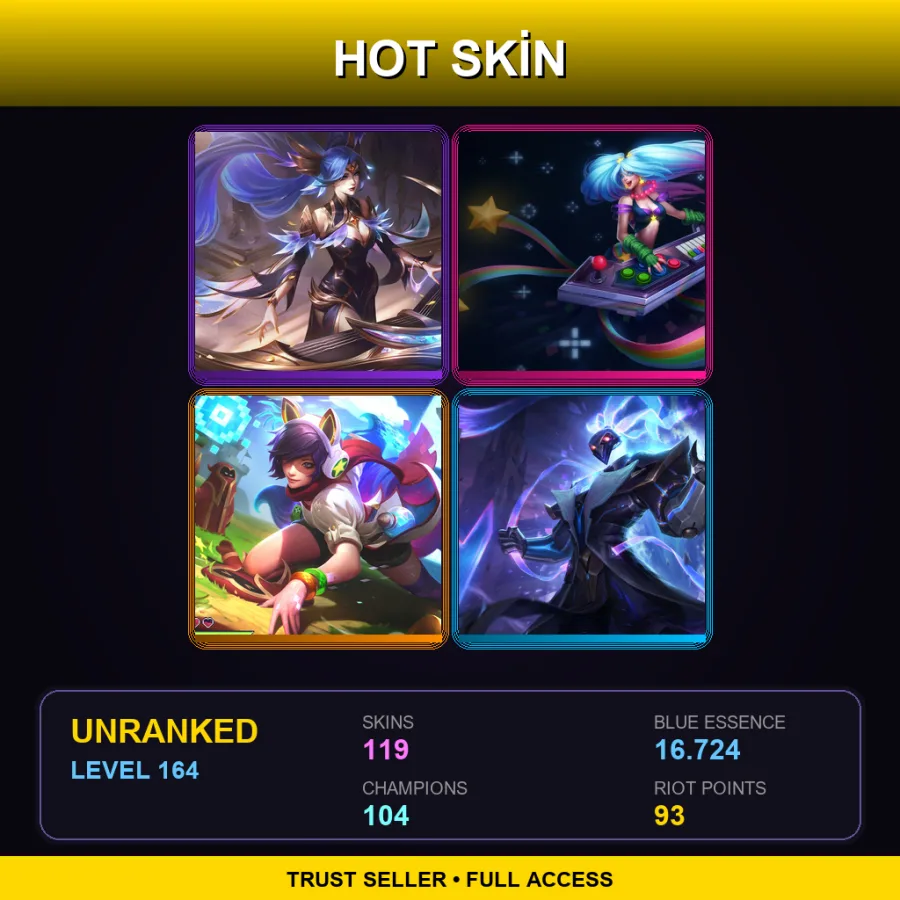 EUW | Lv164 | Unranked | 119 Skin | 104 Champ — LoL account