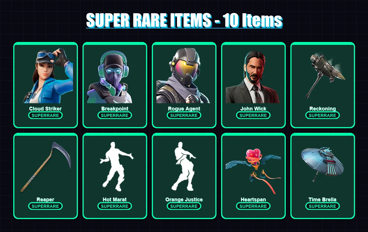 [PC] | Cloud Striker | Breakpoint | Rogue Agent | John Wick | Calamity | 111 skin | 103 pickaxe | 98 emote | 80 glider | Lv1486