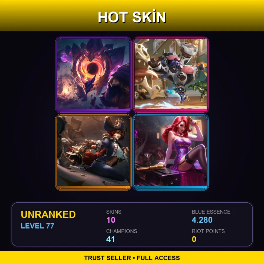 EUW | Lv77 | Unranked | 10 Skin | 41 Champ