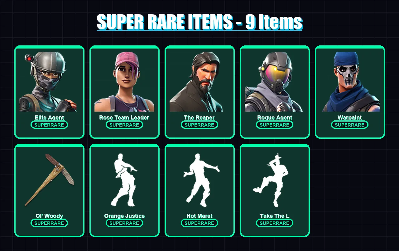 [PS4/PS5/XBOX/PC] | Elite Agent | Rose Team Leader | The Reaper | Rogue Agent | Warpaint | 22 skin | 18 pickaxe | 24 emote | 24 glider | Lv330