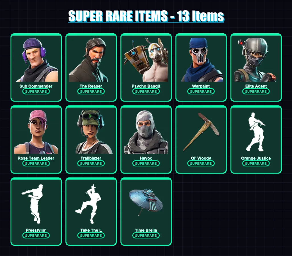 [PC/XBOX/PSN] | Sub Commander | The Reaper | Psycho Bandit | Warpaint | Elite Agent | 22 skin | 24 pickaxe | 22 emote | 20 glider | Lv211