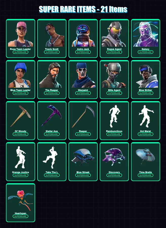[PC] | Rose Team Leader | Travis Scott | Astro Jack | Rogue Agent | Galaxy | 134 skin | 154 pickaxe | 120 emote | 151 glider | Lv2175 — Fortnite account