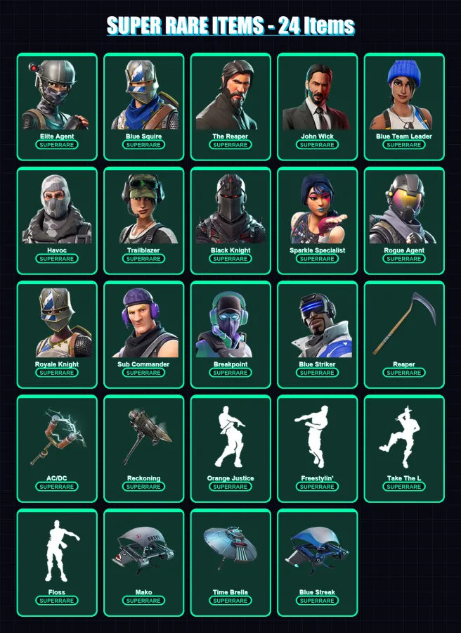 [PS4/PS5/XBOX/PC] | Elite Agent | Blue Squire | The Reaper | John Wick | Blue Team Leader | 107 skin | 83 pickaxe | 87 emote | 82 glider | Lv1353