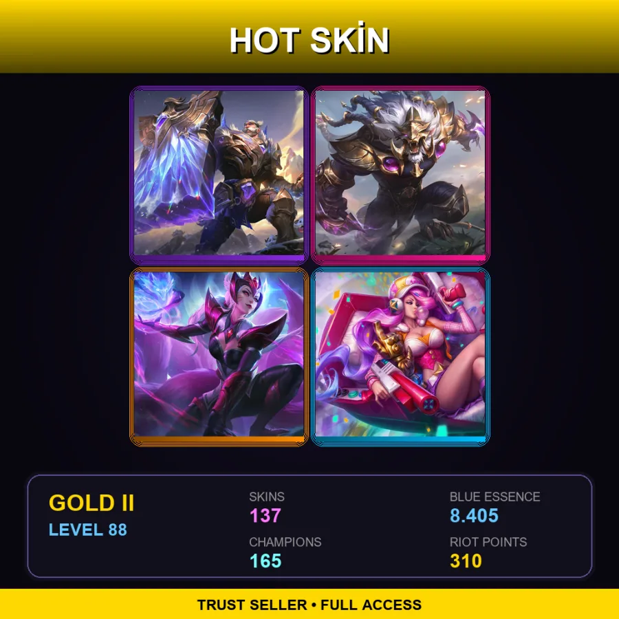 EUW | Lv88 | Gold II | 137 Skin | 165 Champ