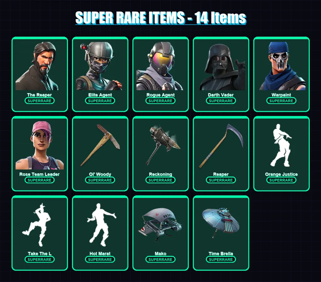 [PC] | The Reaper | Elite Agent | Rogue Agent | Darth Vader | Warpaint | 309 skin | 266 pickaxe | 252 emote | 224 glider | Lv3679