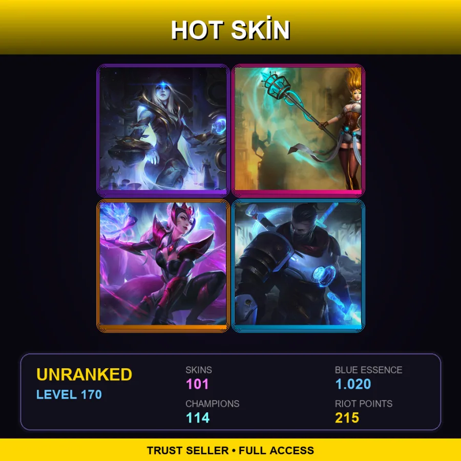 EUW | Lv170 | Unranked | 101 Skin | 114 Champ — LoL account
