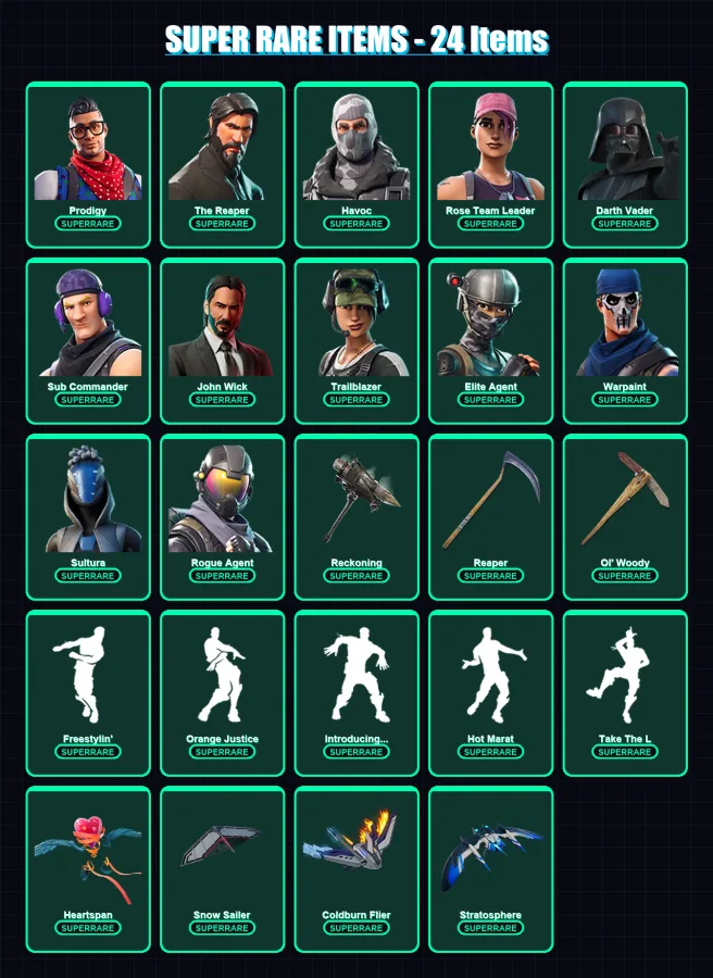 [PS4/PS5/PC] | Prodigy | The Reaper | Havoc | Rose Team Leader | Darth Vader | 613 skin | 614 pickaxe | 552 emote | 322 glider | Lv2895