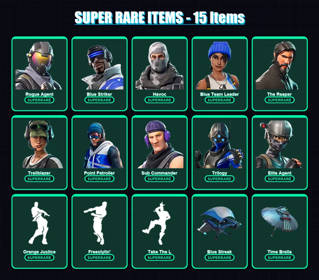 [PC/XBOX/PSN] | Rogue Agent | Blue Striker | Havoc | Blue Team Leader | The Reaper | 35 skin | 32 pickaxe | 34 emote | 39 glider | Lv511