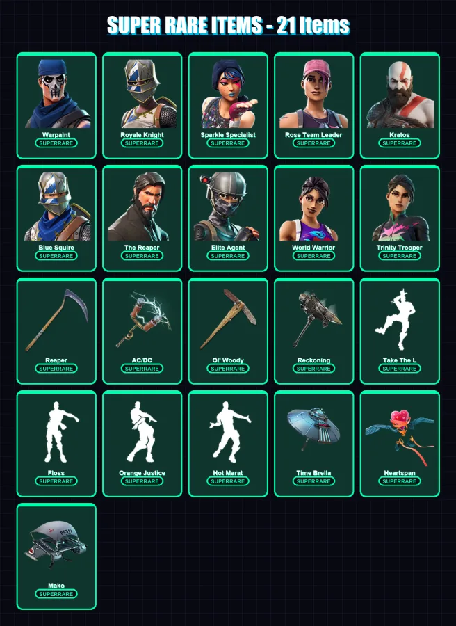 [PC/PSN] | Warpaint | Royale Knight | Sparkle Specialist | Rose Team Leader | Kratos | 441 skin | 408 pickaxe | 309 emote | 267 glider | Lv4112
