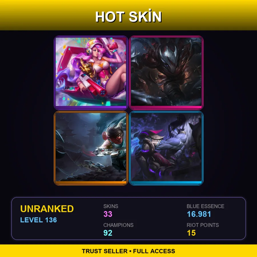 BR | Lv136 | Unranked | 33 Skin | 92 Champ — LoL account
