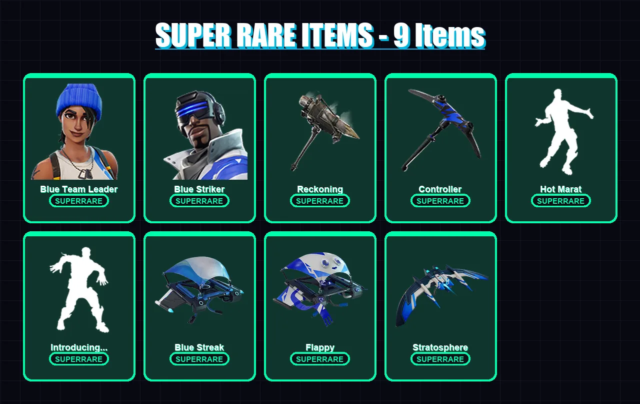 [PC/XBOX] | Blue Team Leader | Blue Striker | Ragnarok | The Origin | The Foundation | 56 skin | 82 pickaxe | 70 emote | 84 glider | Lv1442