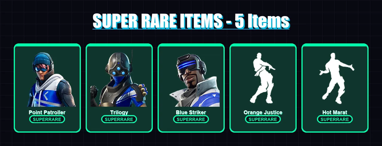 [PS4/PS5/XBOX/PC] | Point Patroller | Trilogy | Blue Striker | Blackheart | Hybrid | 12 skin | 17 pickaxe | 37 emote | 28 glider | Lv672