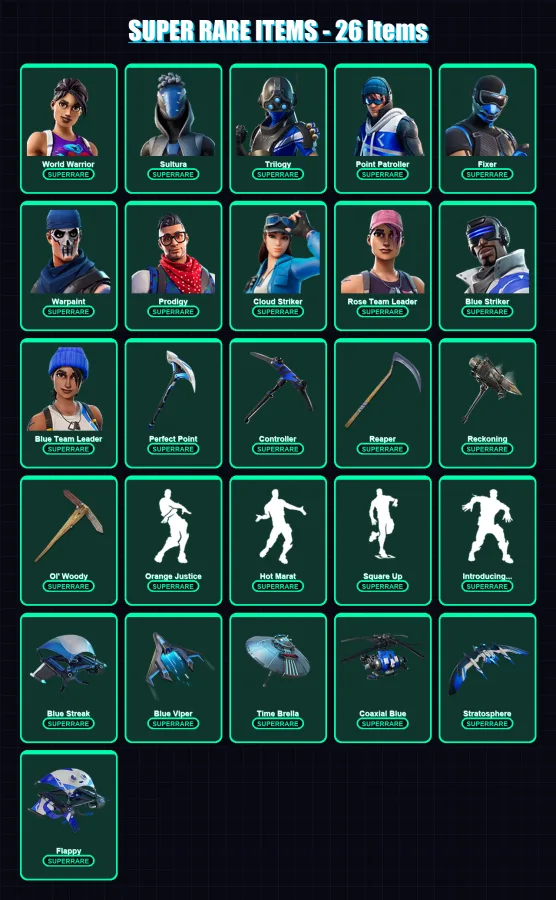 [PC/XBOX] | World Warrior | Sultura | Trilogy | Point Patroller | Fixer | 180 skin | 146 pickaxe | 132 emote | 152 glider | Lv2168