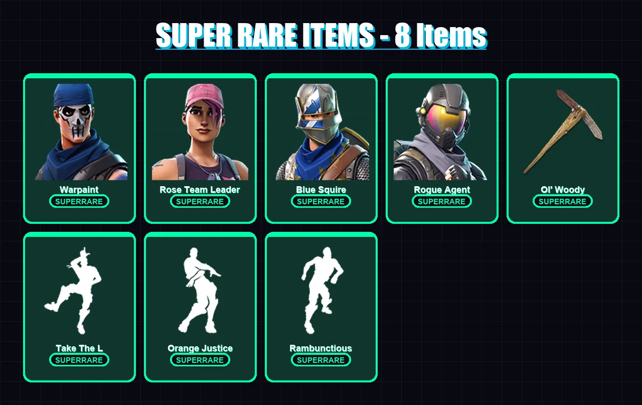 [PC/XBOX] | Warpaint | Rose Team Leader | Blue Squire | Rogue Agent | Chomp Sr. | 32 skin | 18 pickaxe | 31 emote | 20 glider | Lv189 — Fortnite account