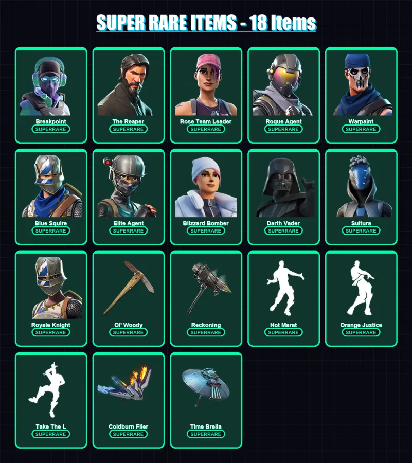 [PC/XBOX/PSN] | Breakpoint | The Reaper | Rose Team Leader | Rogue Agent | Warpaint | 461 skin | 435 pickaxe | 368 emote | 299 glider | Lv4218 — Fortnite account