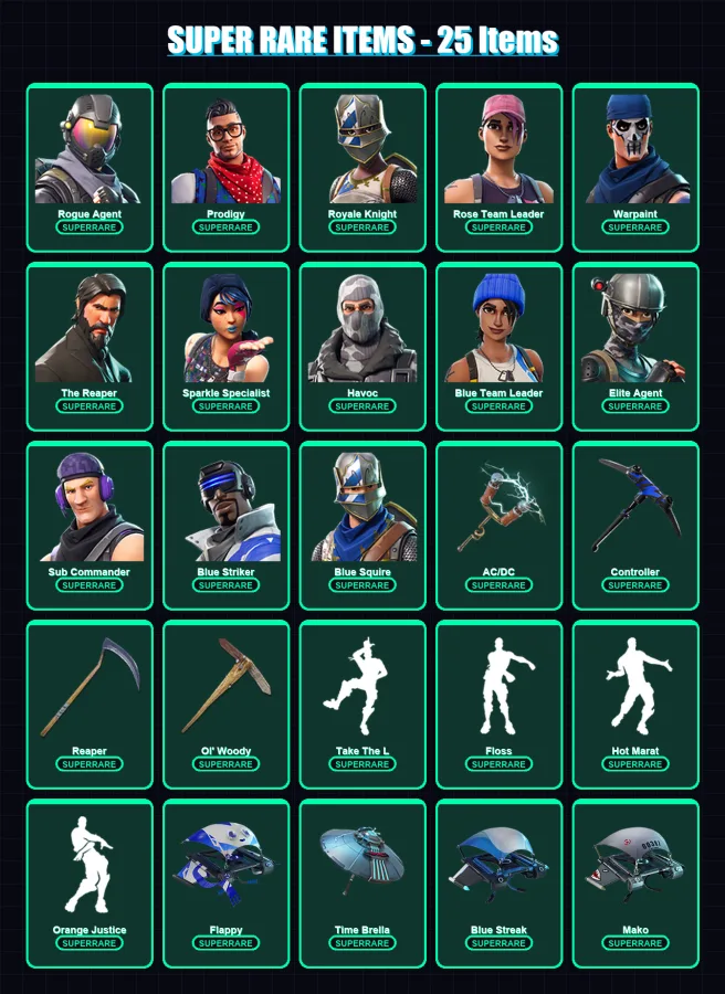 [PS4/PS5/XBOX/PC] | Rogue Agent | Prodigy | Royale Knight | Rose Team Leader | Warpaint | 72 skin | 70 pickaxe | 63 emote | 70 glider | Lv823