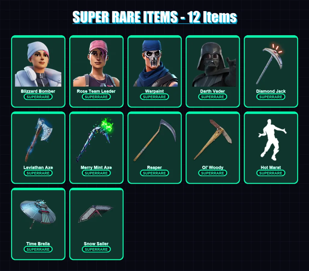 [PC/XBOX] | Blizzard Bomber | Rose Team Leader | Warpaint | Darth Vader | Optimus Prime | 352 skin | 329 pickaxe | 265 emote | 236 glider | Lv4455