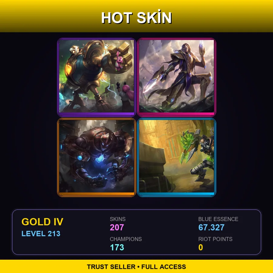 VN | Victorious Blitzcrank | Victorious Lucian | Hextech Galio | Hextech Singed | 207 Skin | 173 Champ | Gold IV | Lv213