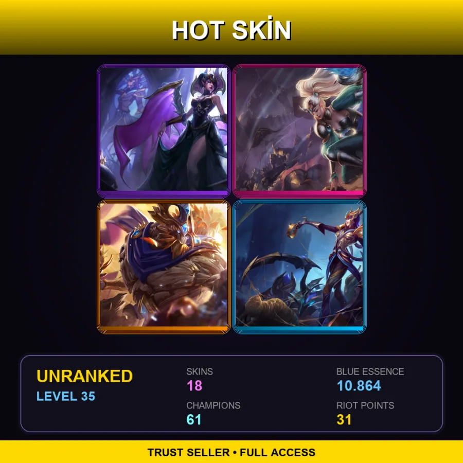 EUW | Lv35 | Unranked | 18 Skin | 61 Champ