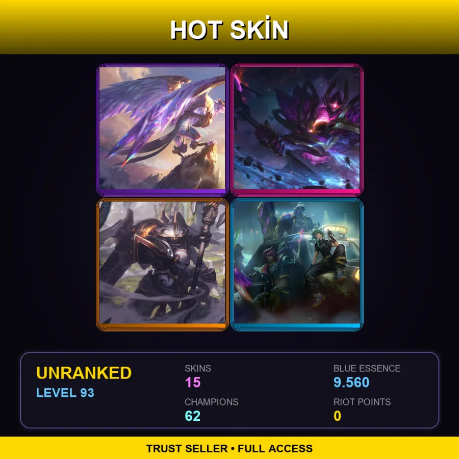 LAN | Lv93 | Unranked | 15 Skin | 62 Champ — LoL account