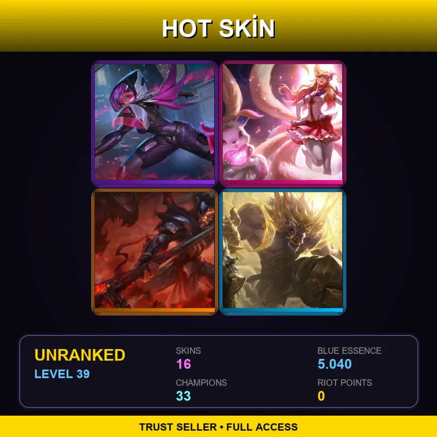 LAN | PROJECT: Irelia | Star Guardian Ahri | Dragonslayer Xin Zhao | Lunar Guardian Warwick | 16 Skin | 33 Champ | Lv39