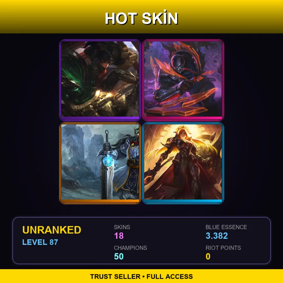 LAS | Lv87 | Unranked | 18 Skin | 50 Champ — LoL account
