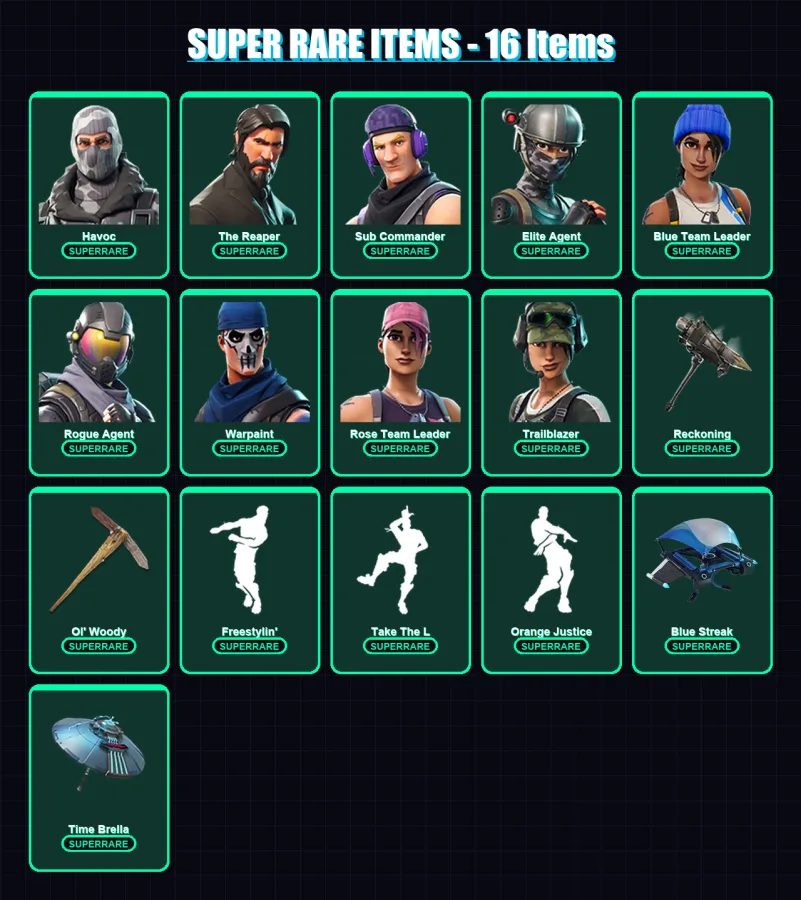 [PC/XBOX] | Havoc | The Reaper | Sub Commander | Elite Agent | Blue Team Leader | 100 skin | 109 pickaxe | 86 emote | 105 glider | Lv1435