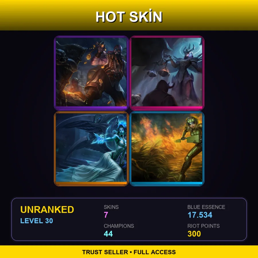 LAS | Lv30 | Unranked | 7 Skin | 44 Champ — LoL account
