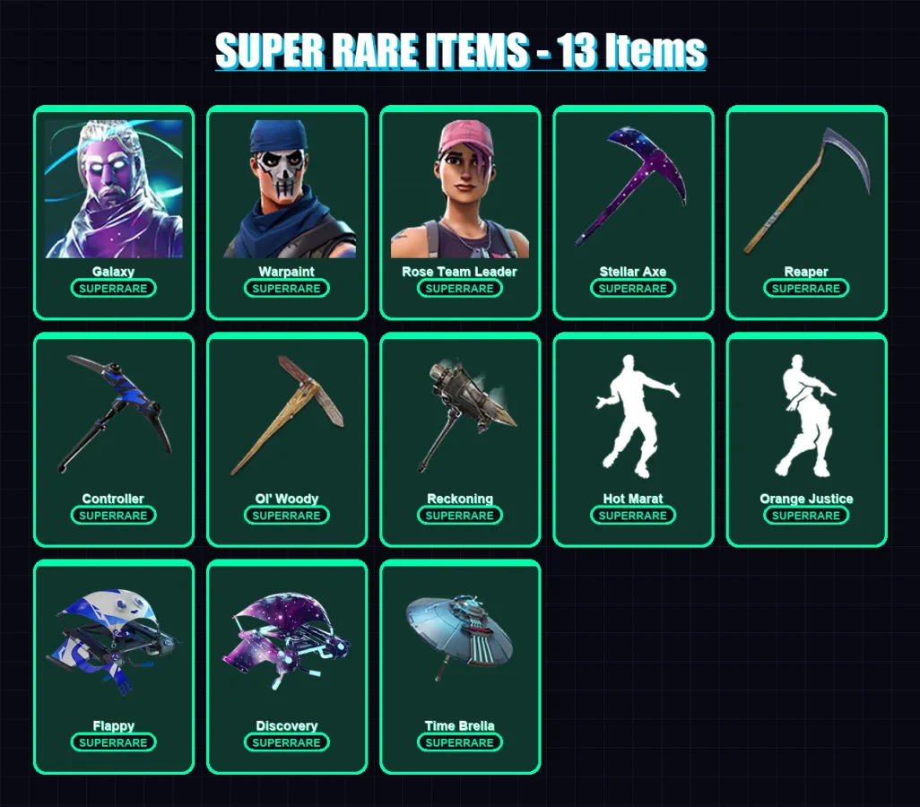 [PC/XBOX] | Galaxy | Warpaint | Rose Team Leader | Torin | Luxe | 163 skin | 207 pickaxe | 173 emote | 170 glider | Lv3026