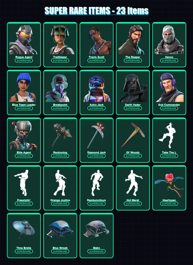 [PC] | Rogue Agent | Trailblazer | Travis Scott | The Reaper | Havoc | 187 skin | 181 pickaxe | 161 emote | 152 glider | Lv2624