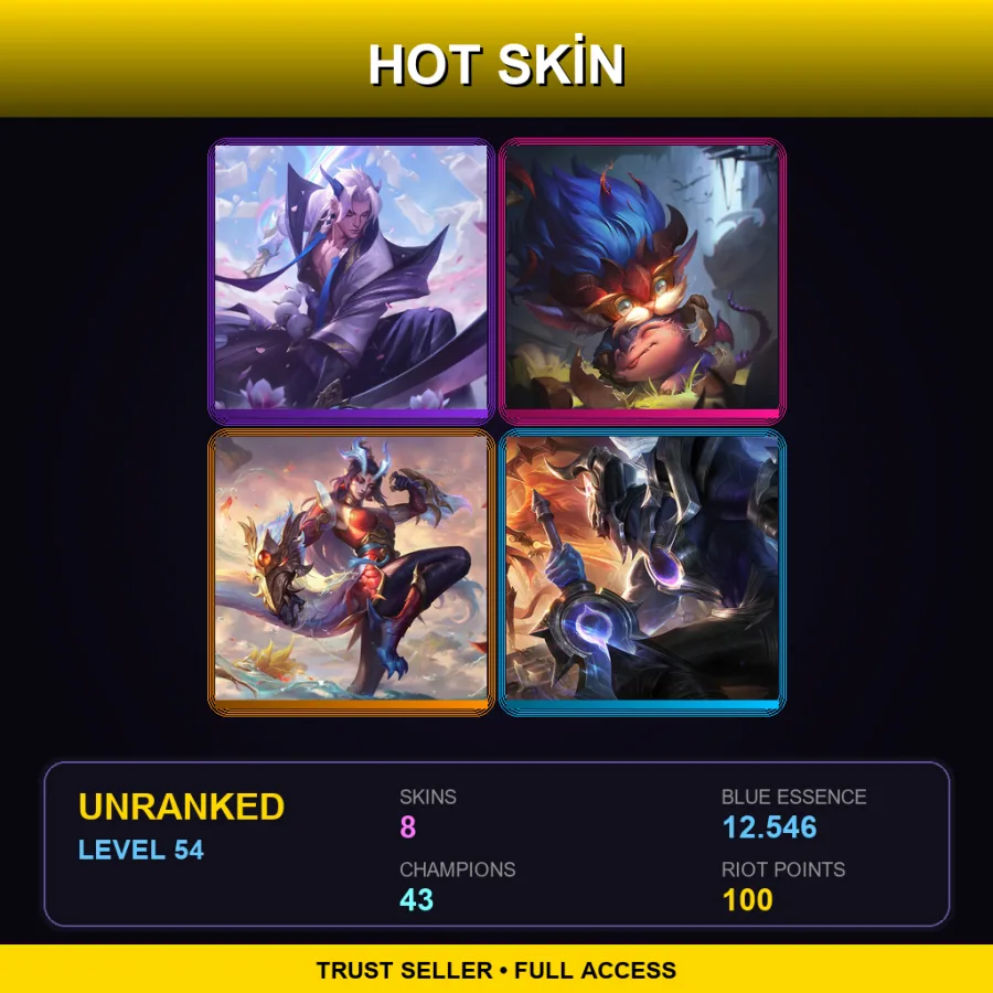BR | Spirit Blossom Yone | Dragon Trainer Heimerdinger | Immortal Journey Shyvana | Lunar Eclipse Aatrox | 8 Skin | 43 Champ | Lv54