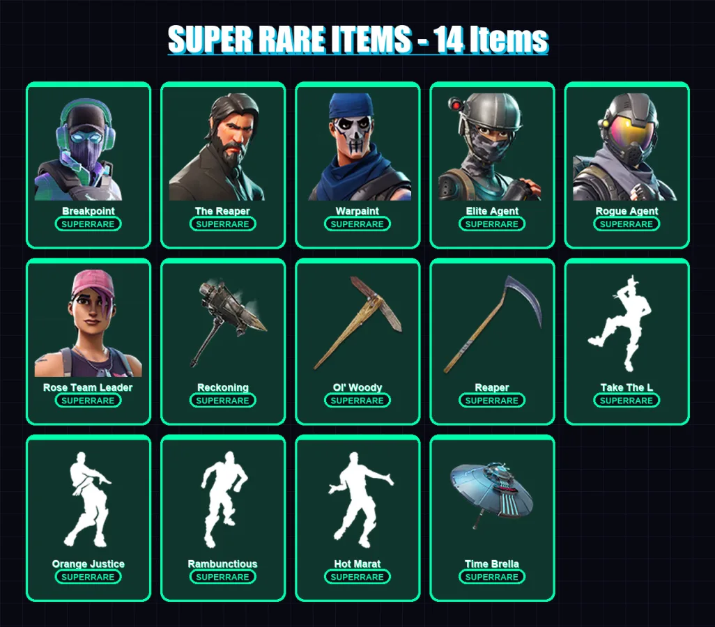 [PC/PSN] | Breakpoint | The Reaper | Warpaint | Elite Agent | Rogue Agent | 139 skin | 92 pickaxe | 107 emote | 87 glider | Lv1142