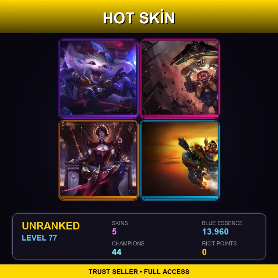 NA | Lv77 | Unranked | 5 Skin | 44 Champ