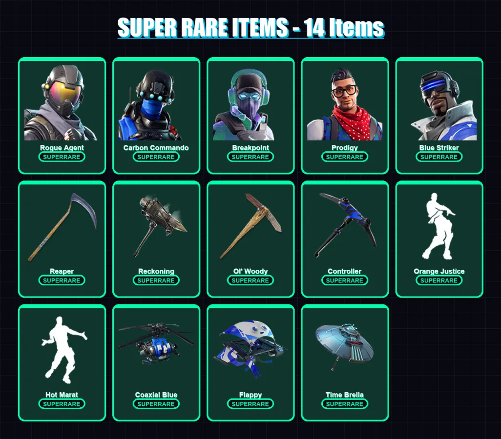 [PC/XBOX/PSN] | Rogue Agent | Carbon Commando | Breakpoint | Prodigy | Blue Striker | 48 skin | 61 pickaxe | 55 emote | 44 glider | Lv836 — Fortnite account