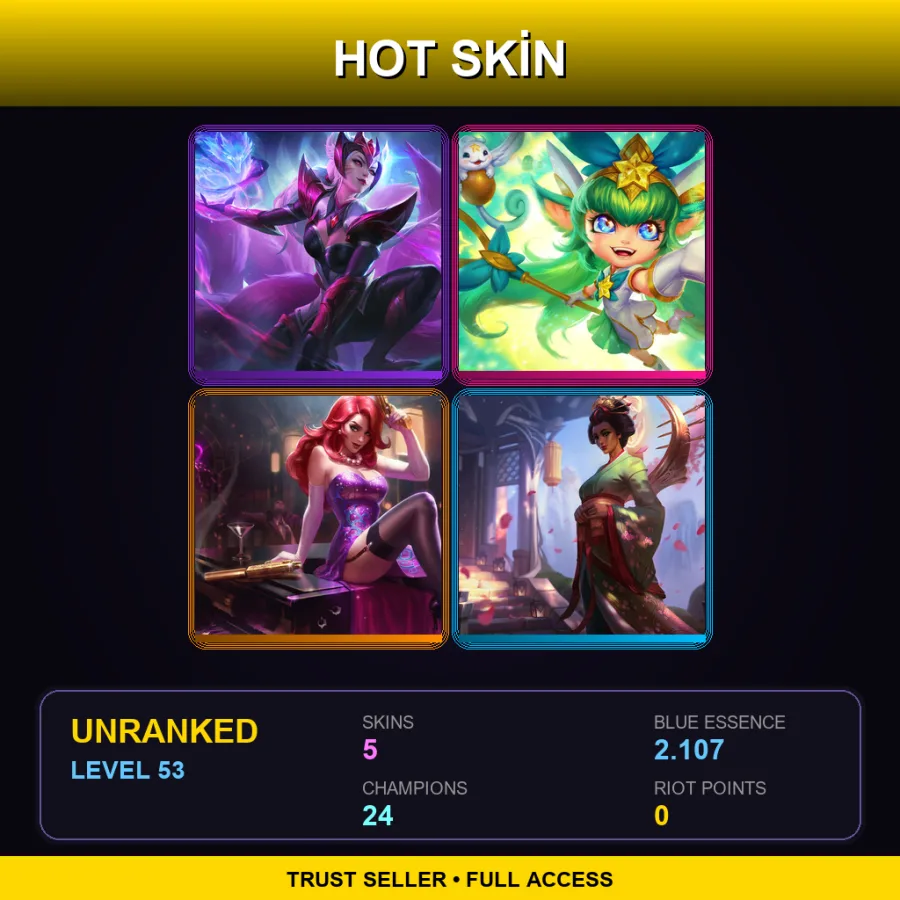 ME | Lv53 | Unranked | 5 Skin | 24 Champ — LoL account